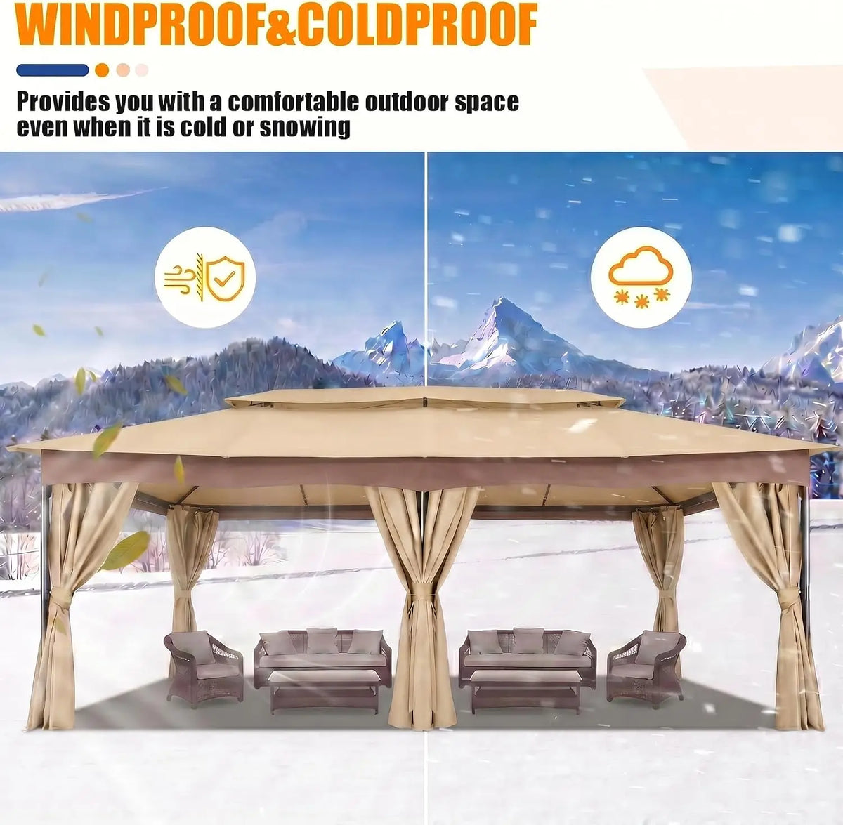 Tooluck Outdoor Gazebo With Curtains And Vented Double Roof Canopy