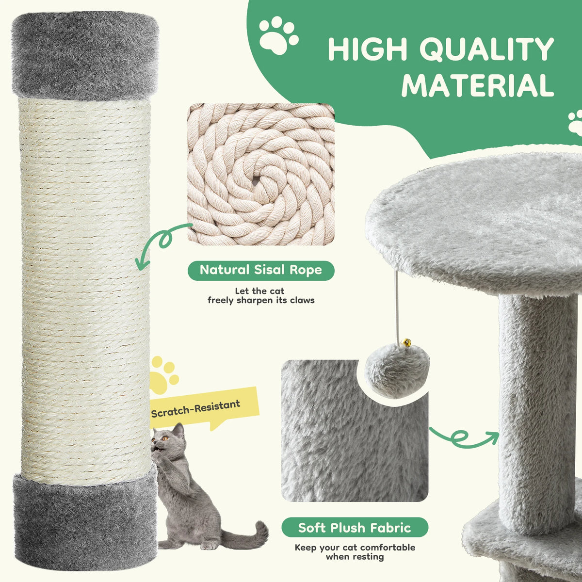 JHK Multi Level Cat Tree With Natural Sisal Scratching Posts