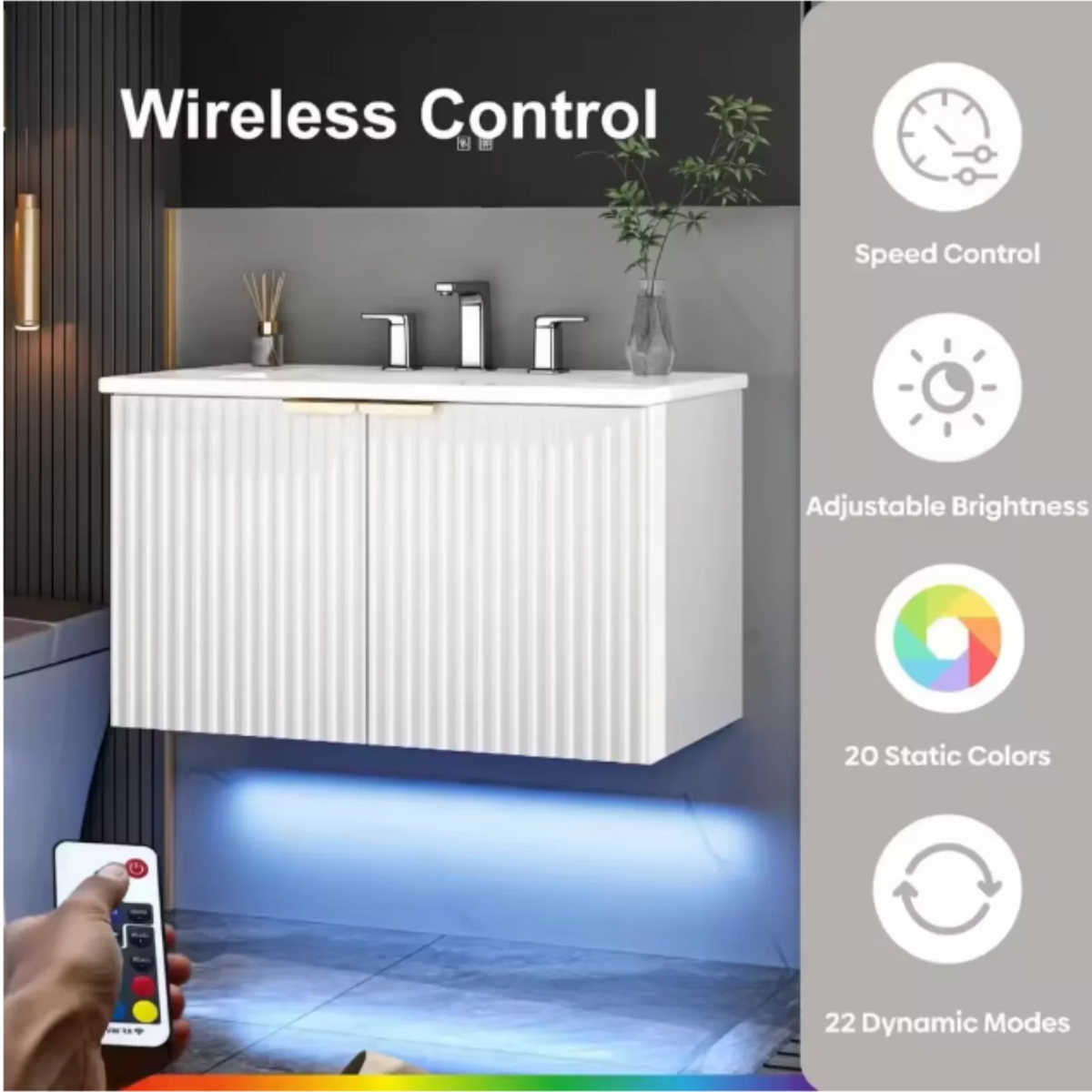 Evokeden Modern Floating Bathroom Vanity With Led Lighting
