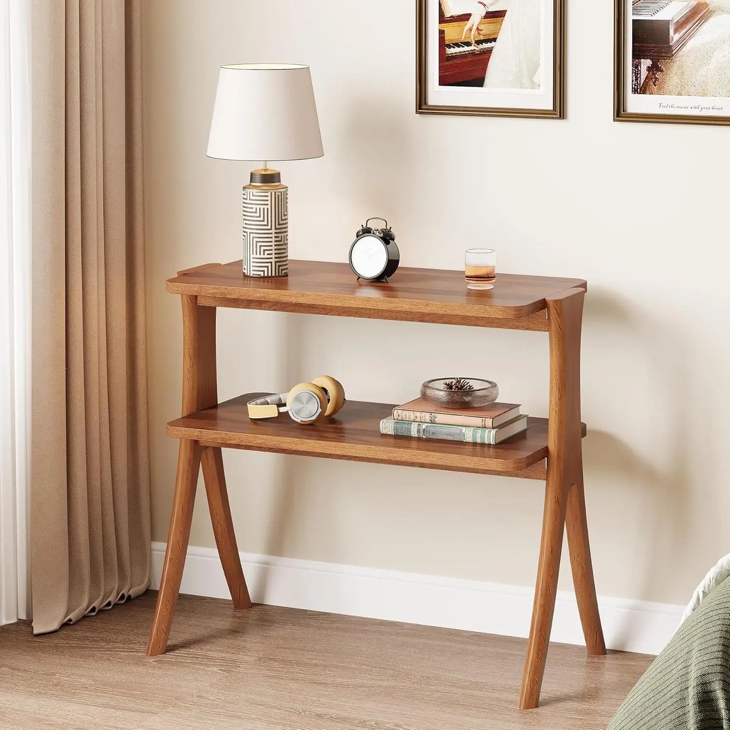 Little Tree Farmhouse Side Table With Two Tier Storage Shelf