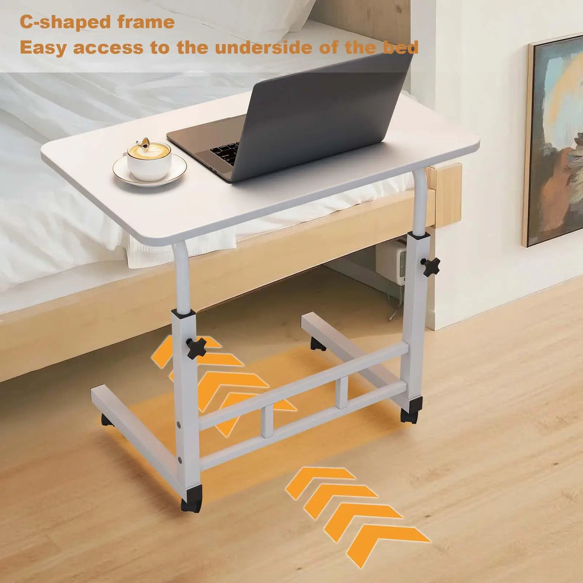 Adjustable Height Mobile Computer Desk With Wheels And Metal Frame