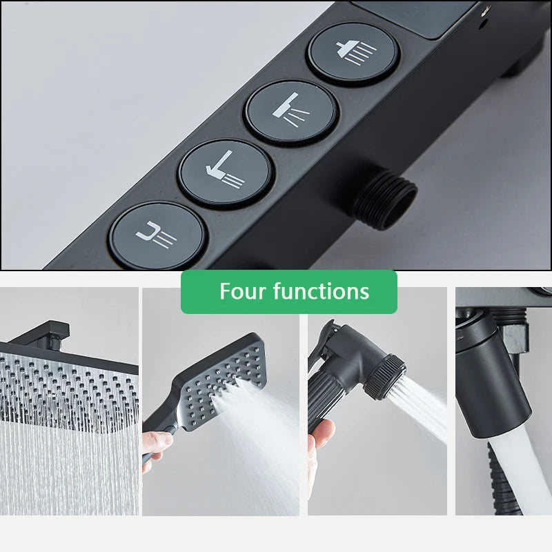 ALENARTWATER Black And Gold Shower Faucet Set With Dual Spray