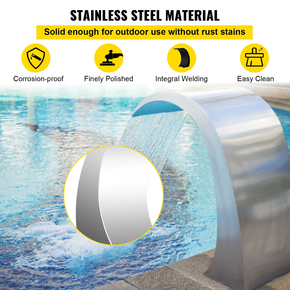 Succebuy Stainless Steel Pool Fountain Pond Waterfall Garden Decorative Hardware