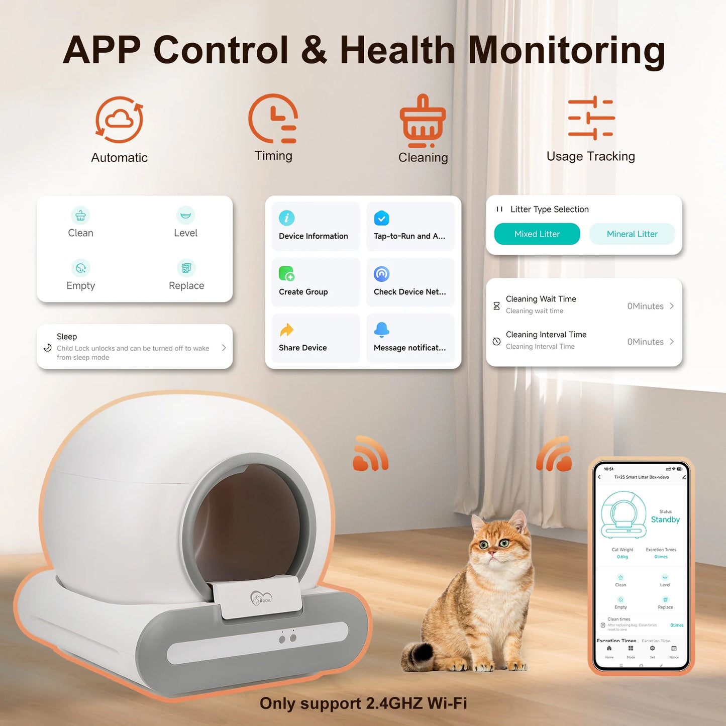 DOEL Self Cleaning Cat Litter Box With 2.4G App Control