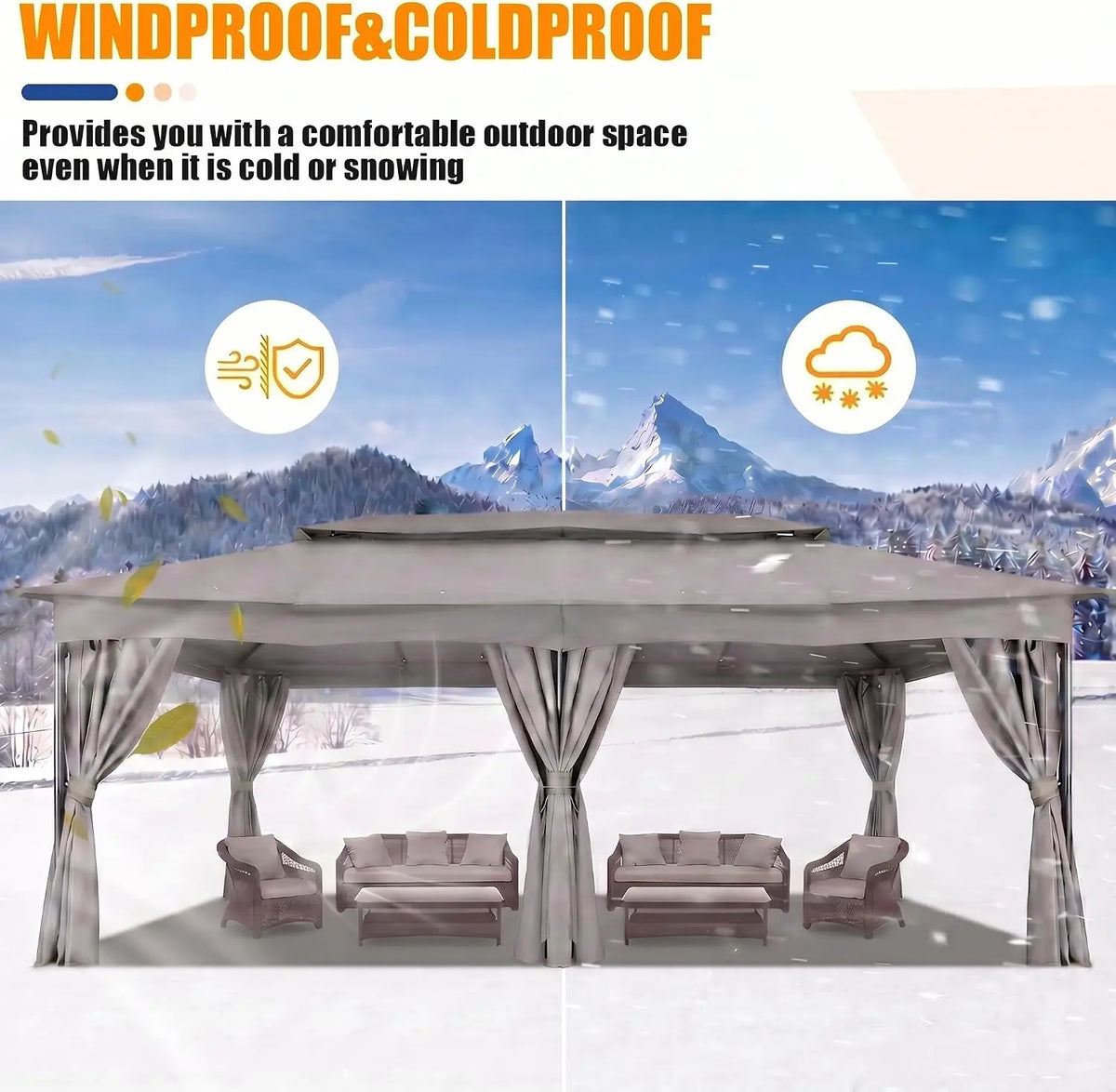 Tooluck Outdoor Gazebo With Curtains And Vented Double Roof Canopy