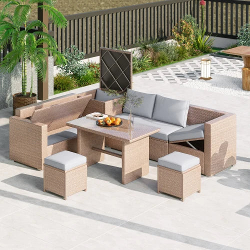 Outdoor All Weather PE Rattan Sofa Set 6Piece for Patio