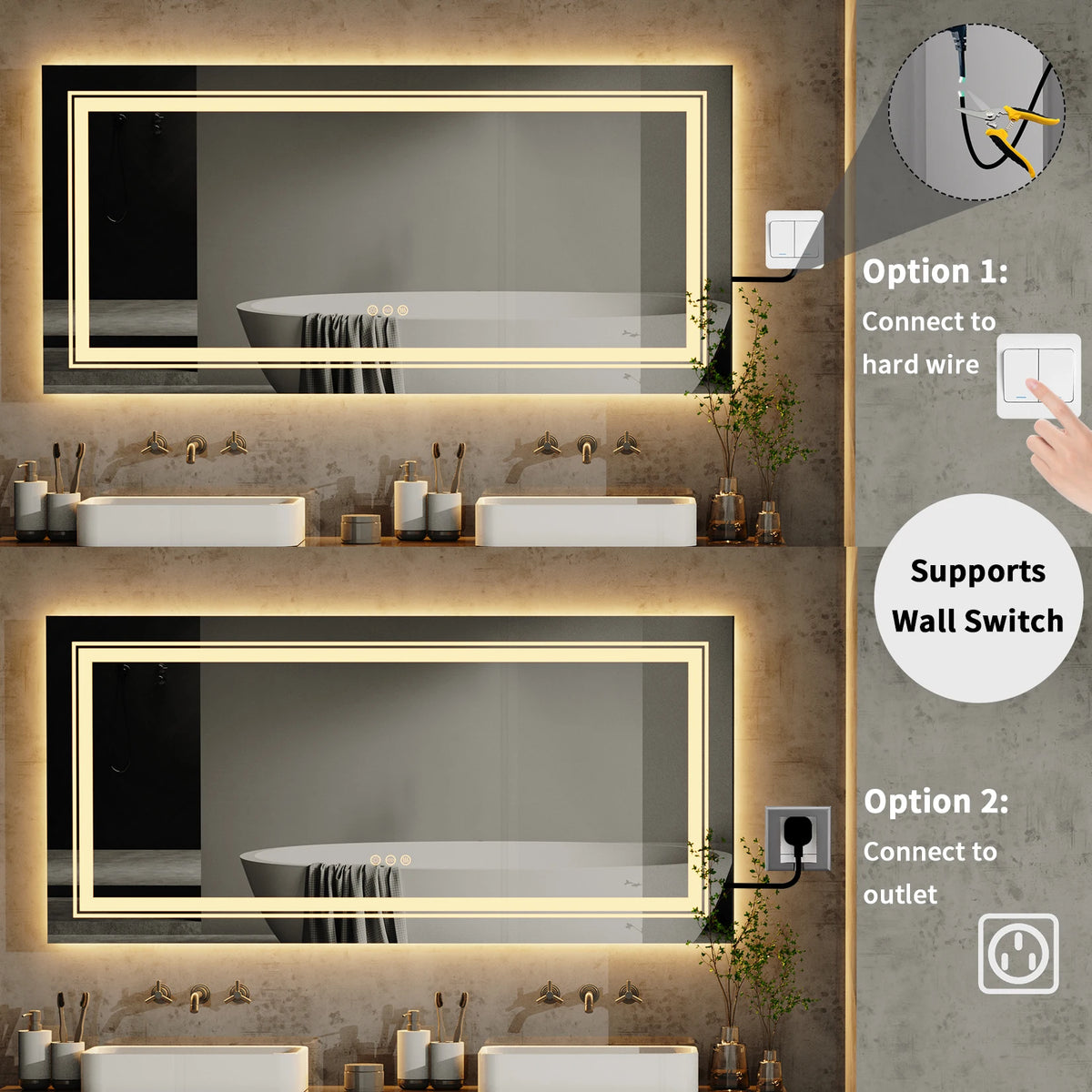 Wisfor Led Bathroom Mirror Featuring Anti Fog And Dimmable Lights