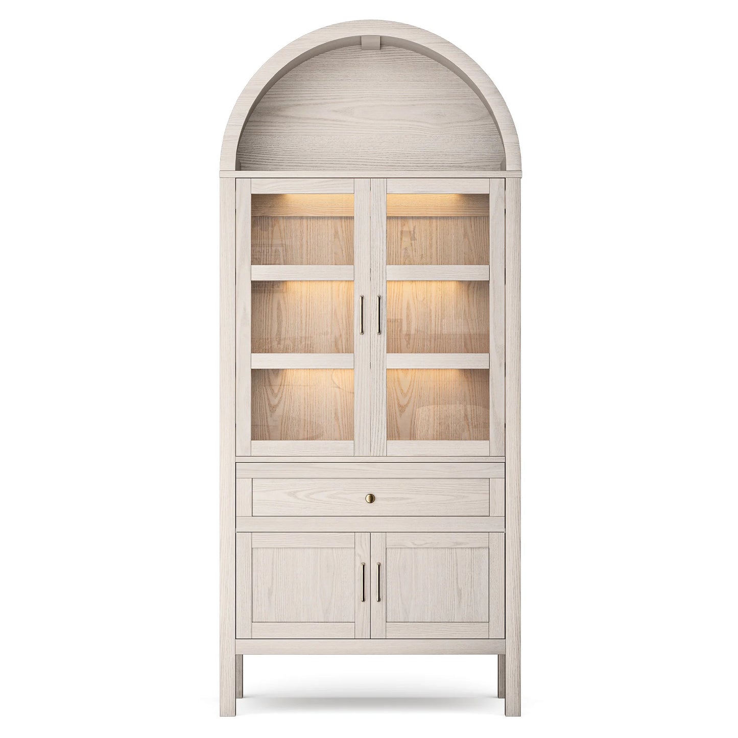 Cottinch Arched Wood Storage Cabinet With Adjustable Shelves Dimmable LED