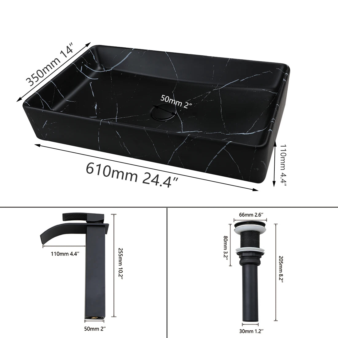 KEMAIDI Rectangular Ceramic Bathroom Vessel Sink