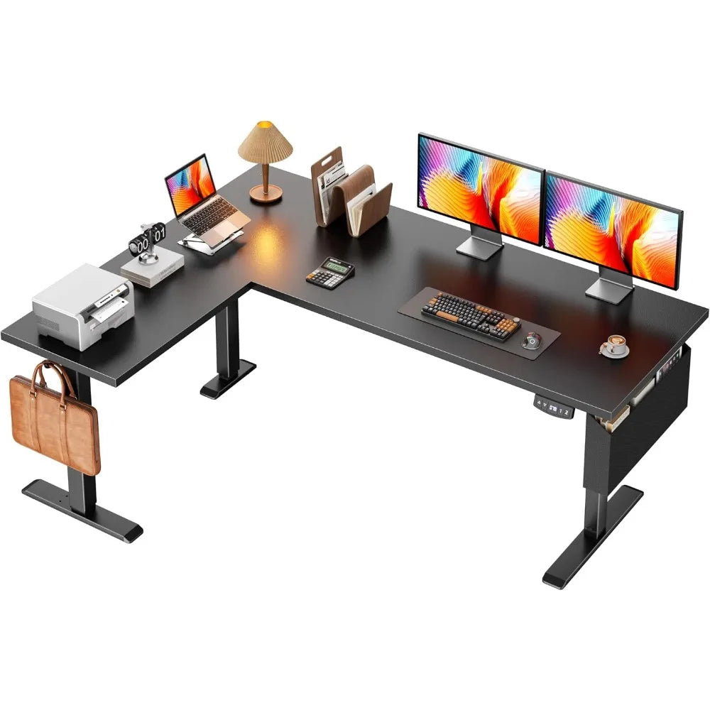 63" L-Shaped Standing Desk, Height Adjustable, Memory Presets, Supports 180lbs for Home Office and Study