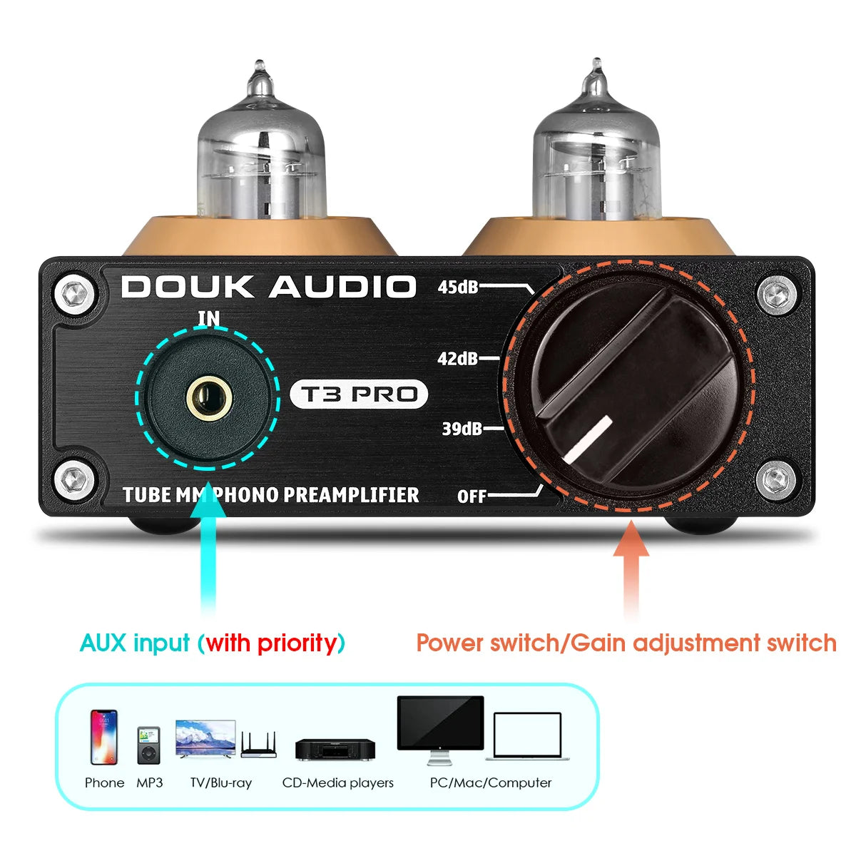 Douk Audio T3 PRO RIAA Vacuum Tube Stereo Phono Preamp
