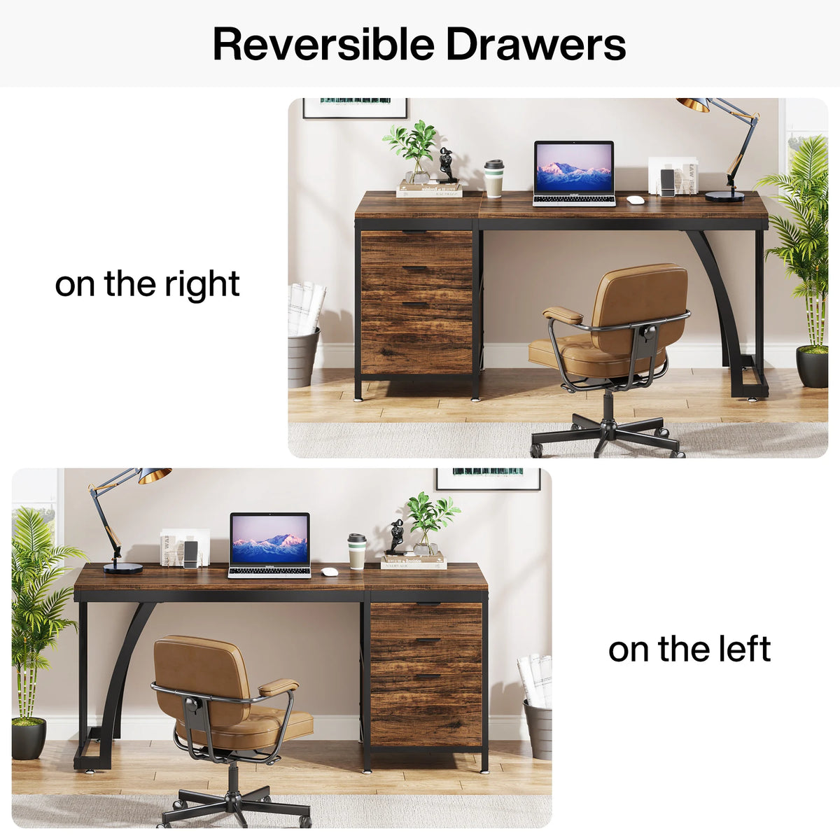 Tribesigns Industrial Computer Desk With Reversible Drawers