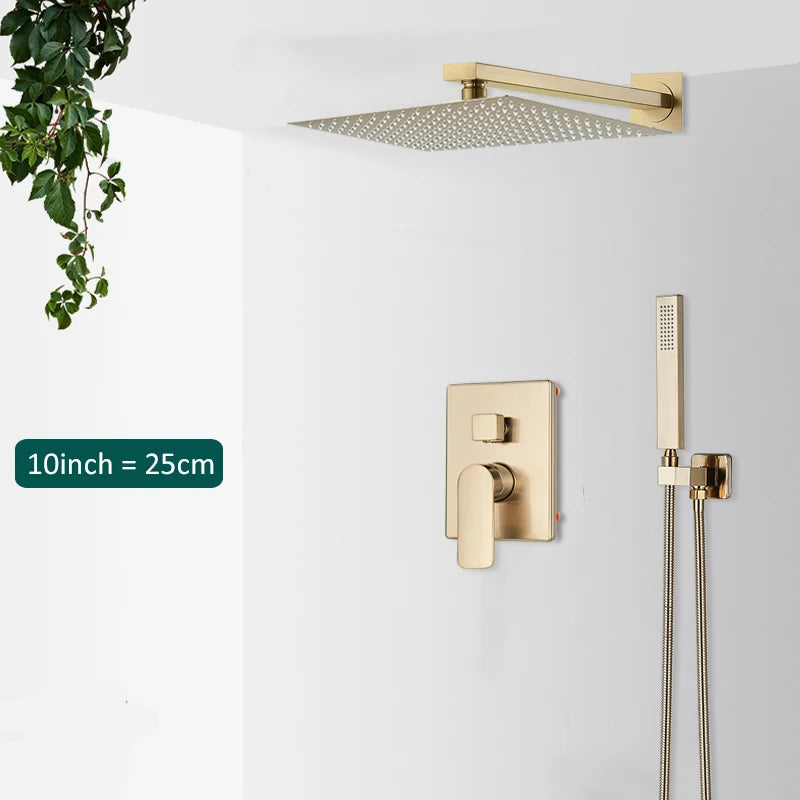 Quyanre Brushed Wall Mounted Shower System With Rainfall Faucet