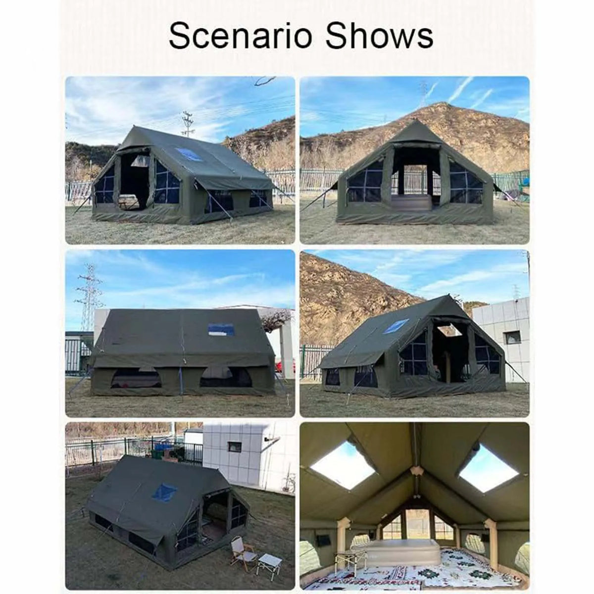 SENLEETO Inflatable Glamping Tent With Waterproof Mat And Stove Jack
