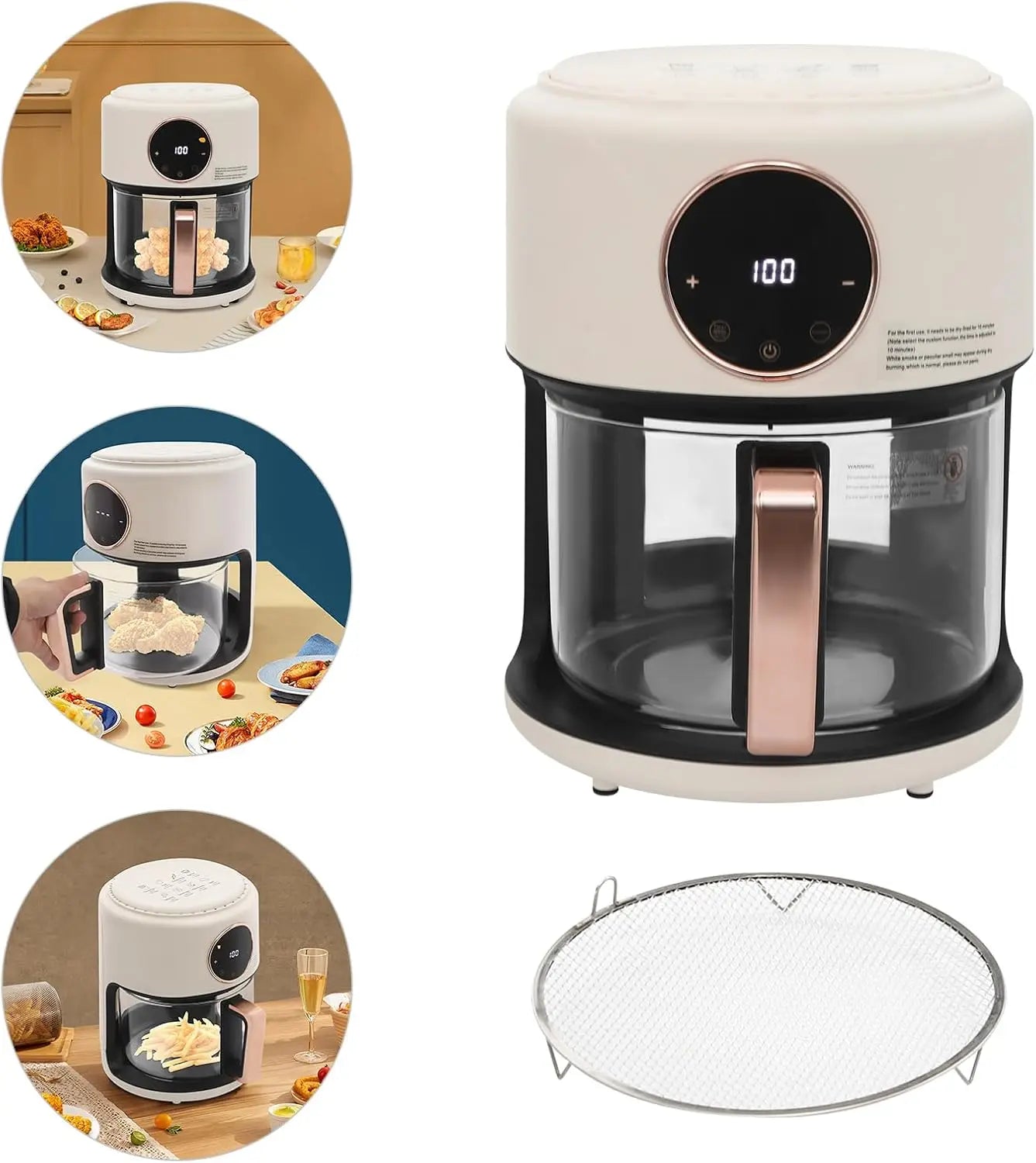 Portable Glass Air Fryer With 8 Presets And Digital Display