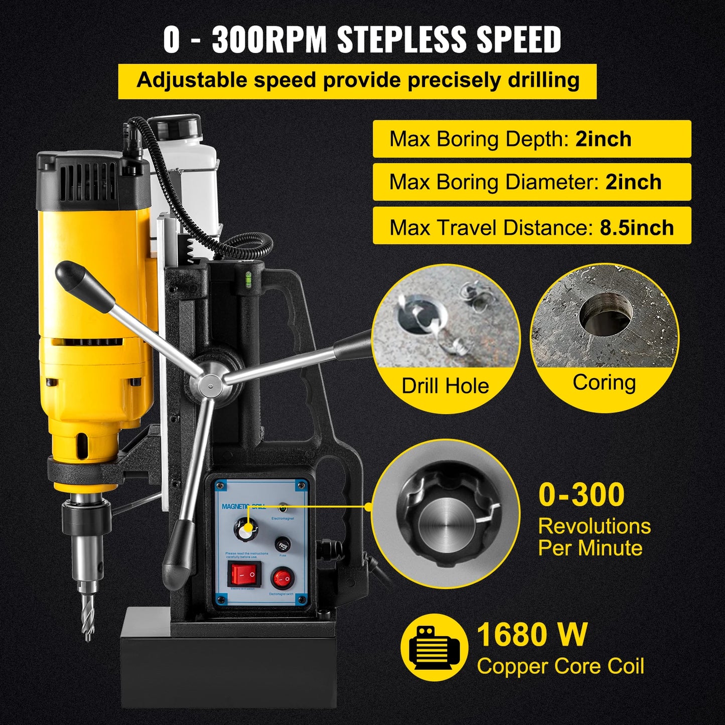 SucceBuy Magnetic Drill Press 750W Stepless Speed Electric Bench