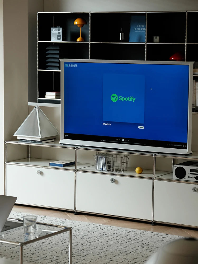 Bigcityfur Modern Stainless Steel TV Stand With Corner Cabinet