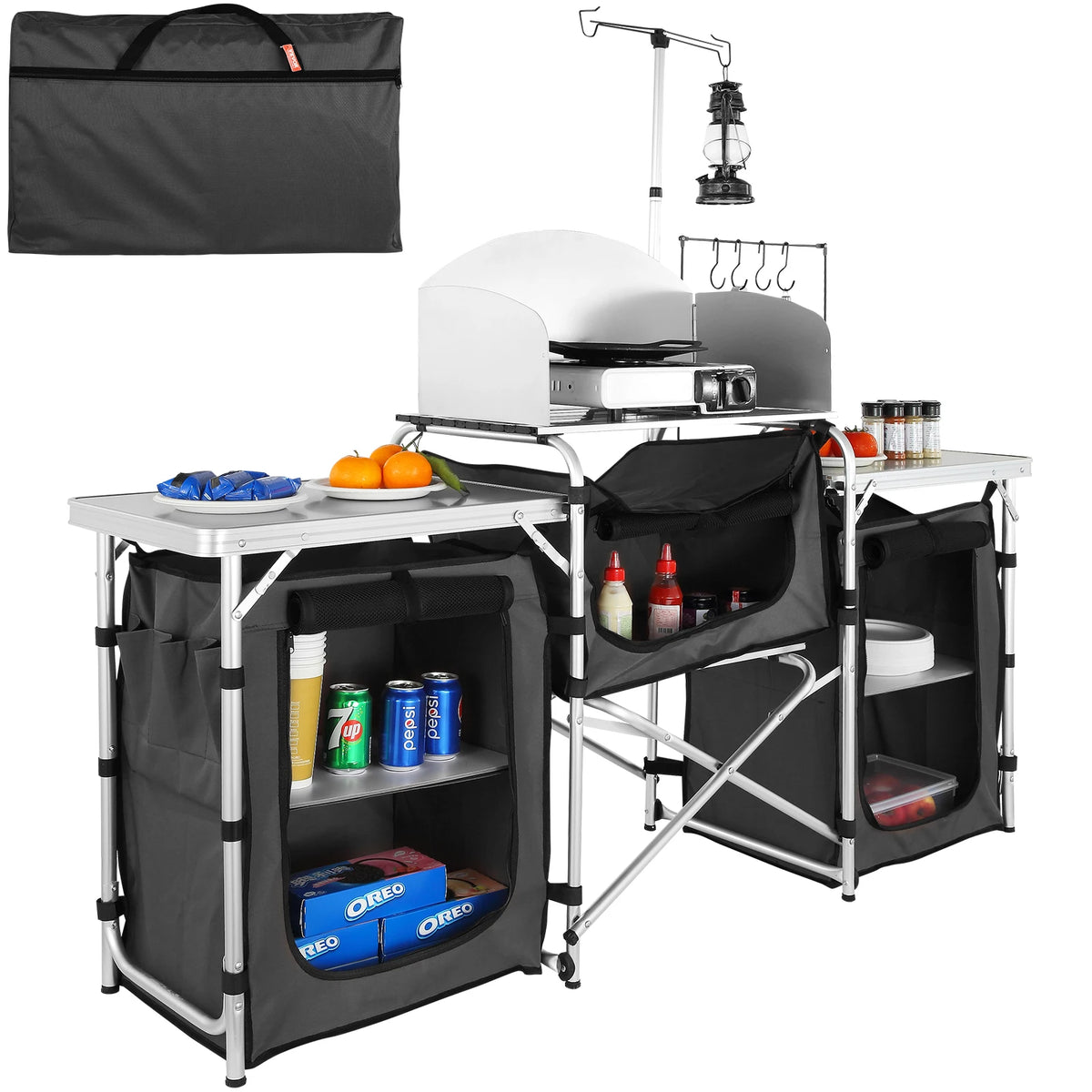 SucceBuy Outdoor Folding Kitchen Table With Storage Rack
