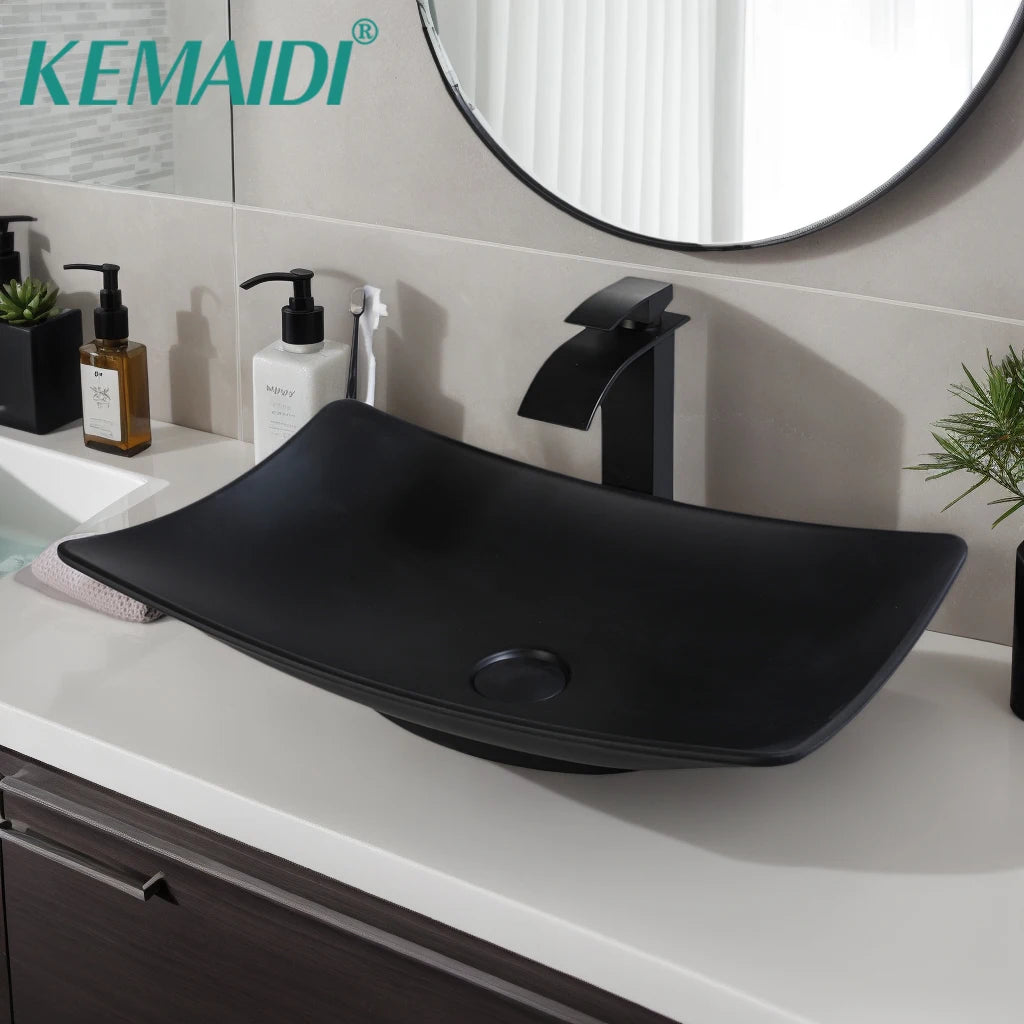 Sinlaku Oval Vessel Bathroom Sink Basin With Stainless Steel Faucet Combo
