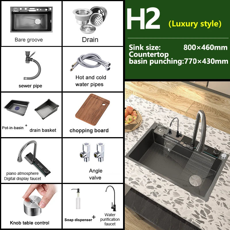 Telisiya Stainless Steel Rectangular Kitchen Sink With Digital Display