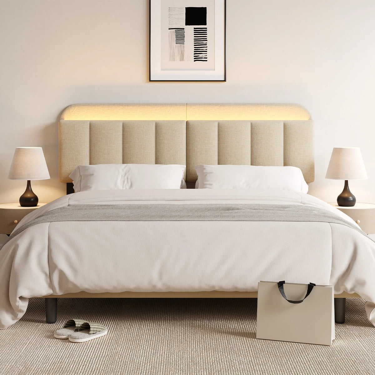 ONBRILL Adjustable Bed Headboard With Storage And RGB LED Lighting