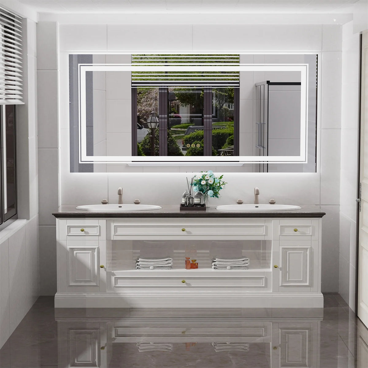 LED Backlit Bathroom Mirror With Antifog Touch Dimmable Lighting