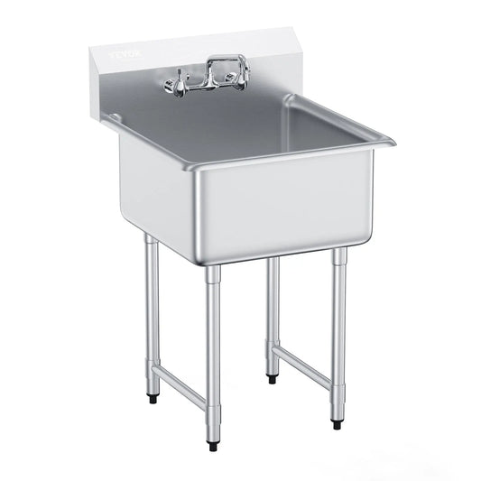 Stainless Steel Kitchen Prep Sink With Faucet 1 Compartment
