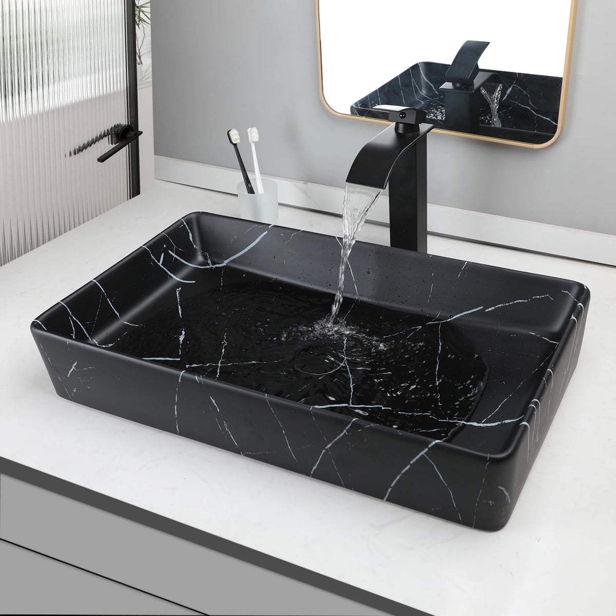 KEMAIDI Rectangular Ceramic Bathroom Vessel Sink