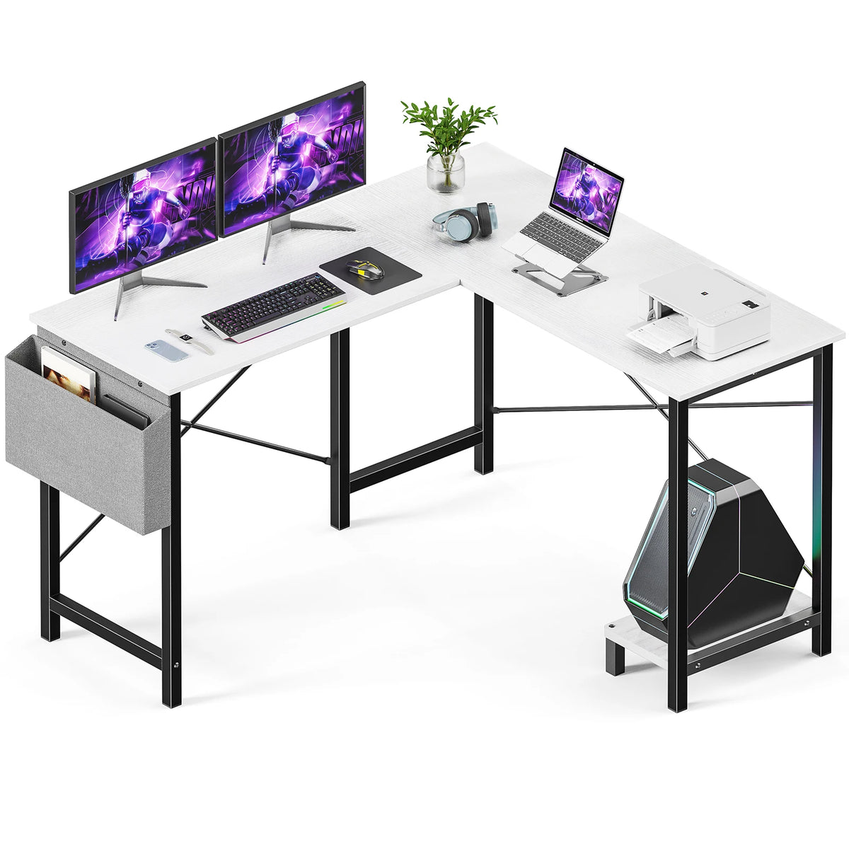 MCQ Corner Office Desk With Wooden Desktop And Storage Rack