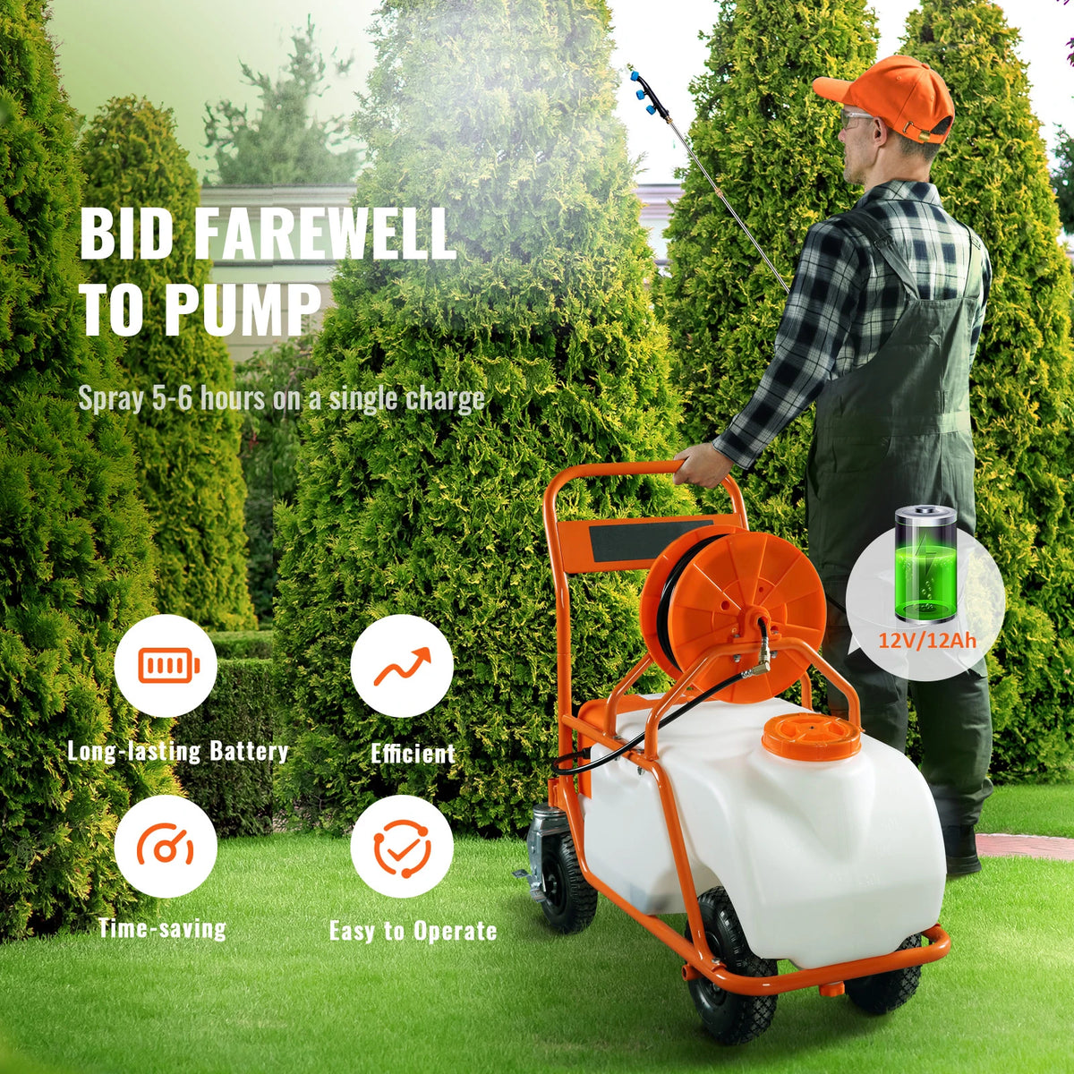 SucceBuy Battery Powered Garden Sprayer With Wheeled Cart