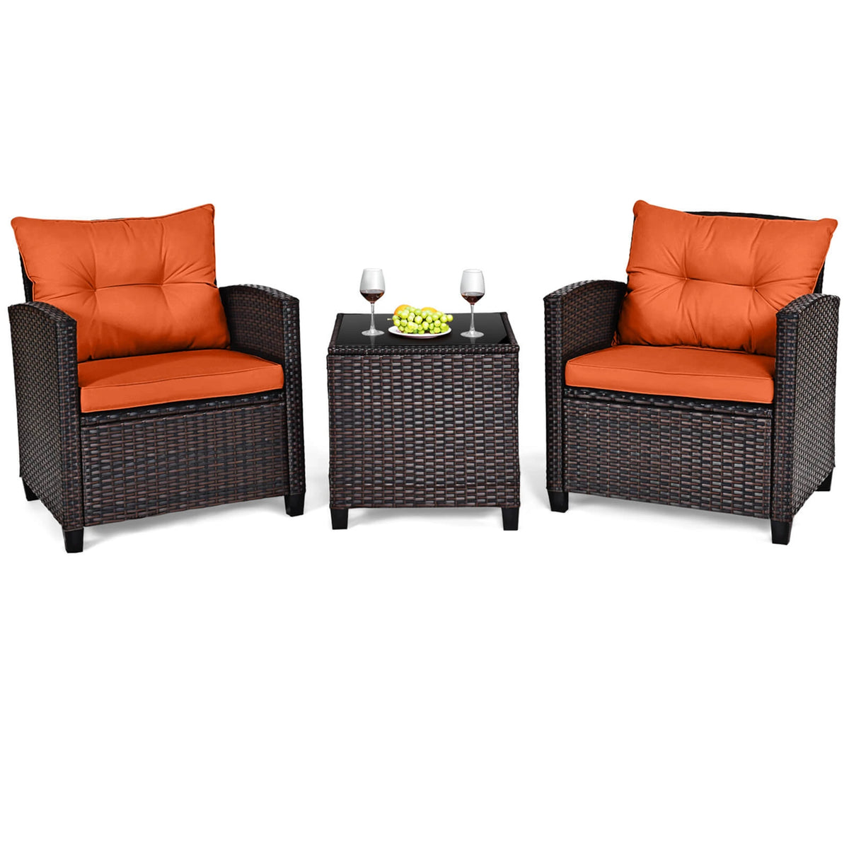 Homasis Rattan Patio Furniture Cushioned Outdoor Conversation Set