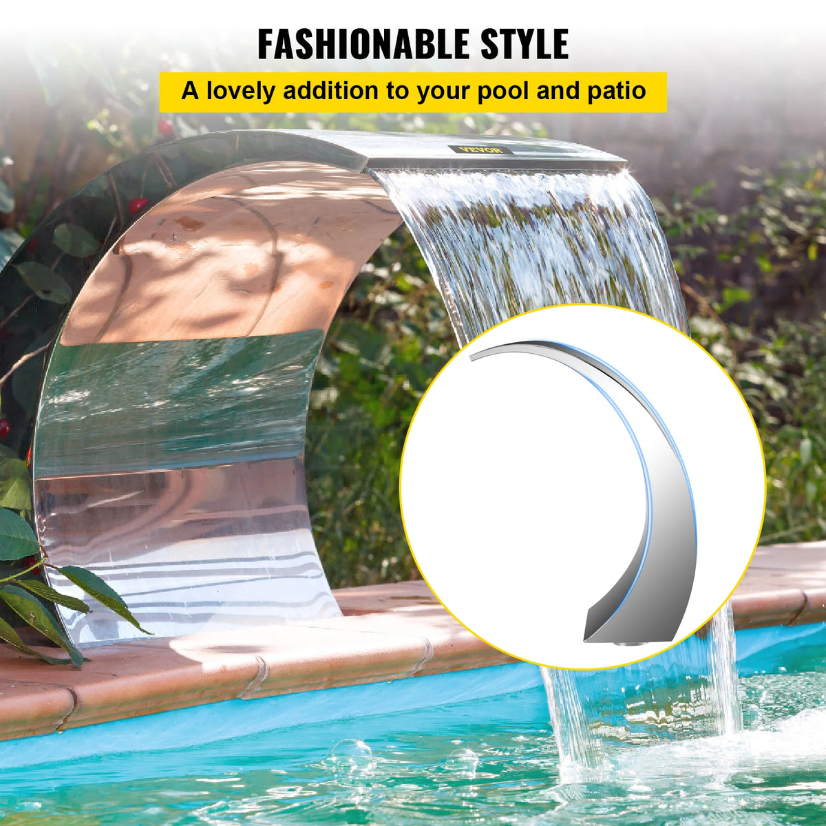 Succebuy Stainless Steel Pool Fountain Pond Waterfall Garden Decorative Hardware