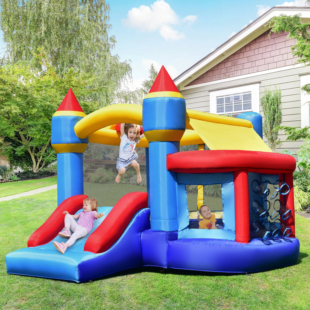 Multigot Inflatable Bounce House With Castle Slide And Basketball Hoop
