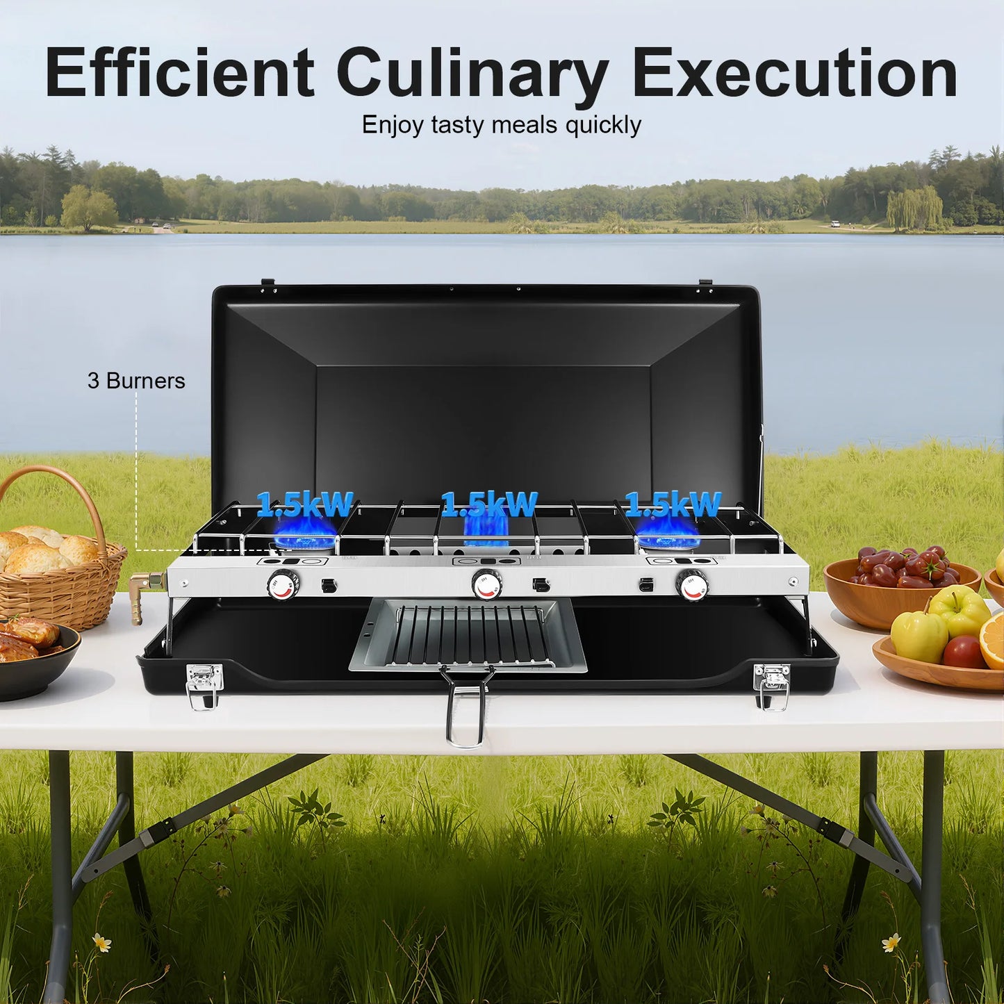 Portable 3 Burner Camping Stove Propane Butane Outdoor Grill