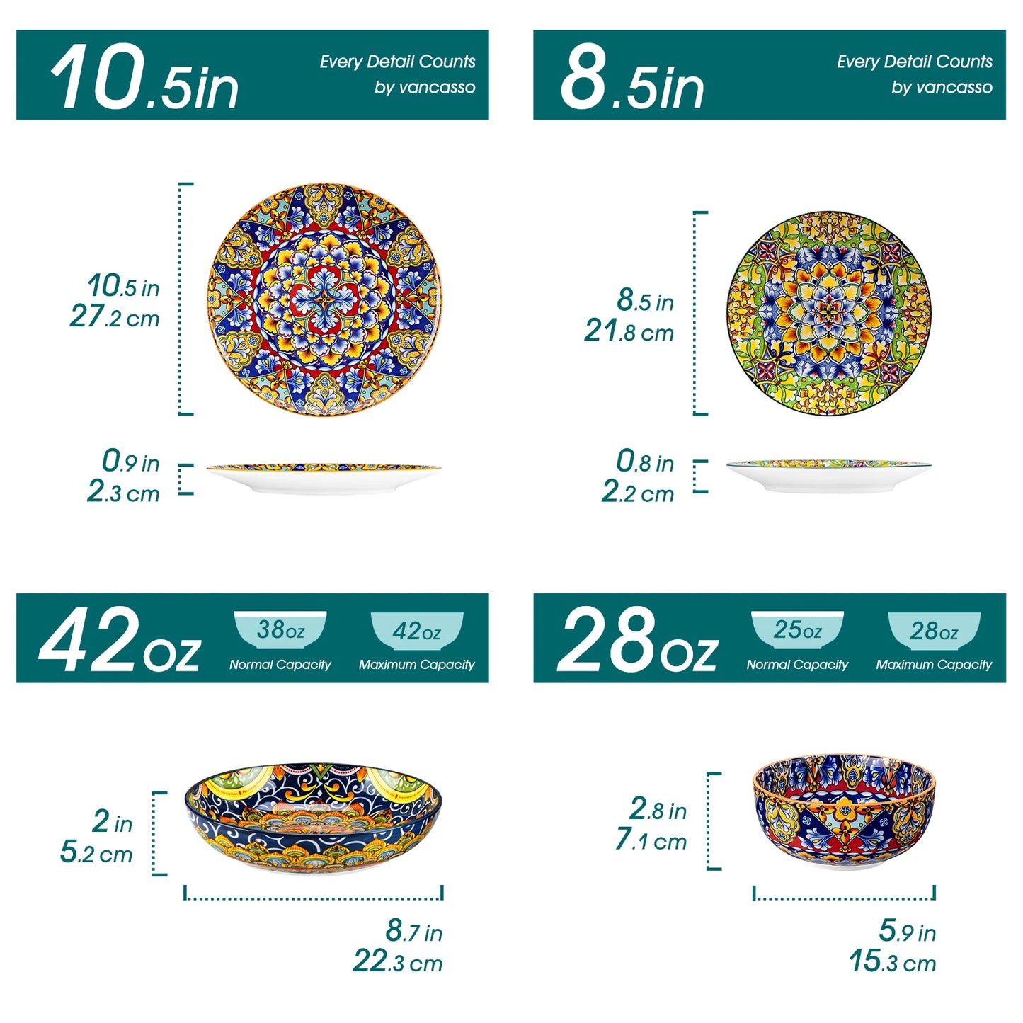 MALACASA Bohemian Porcelain Dinnerware Set 24 Pieces
