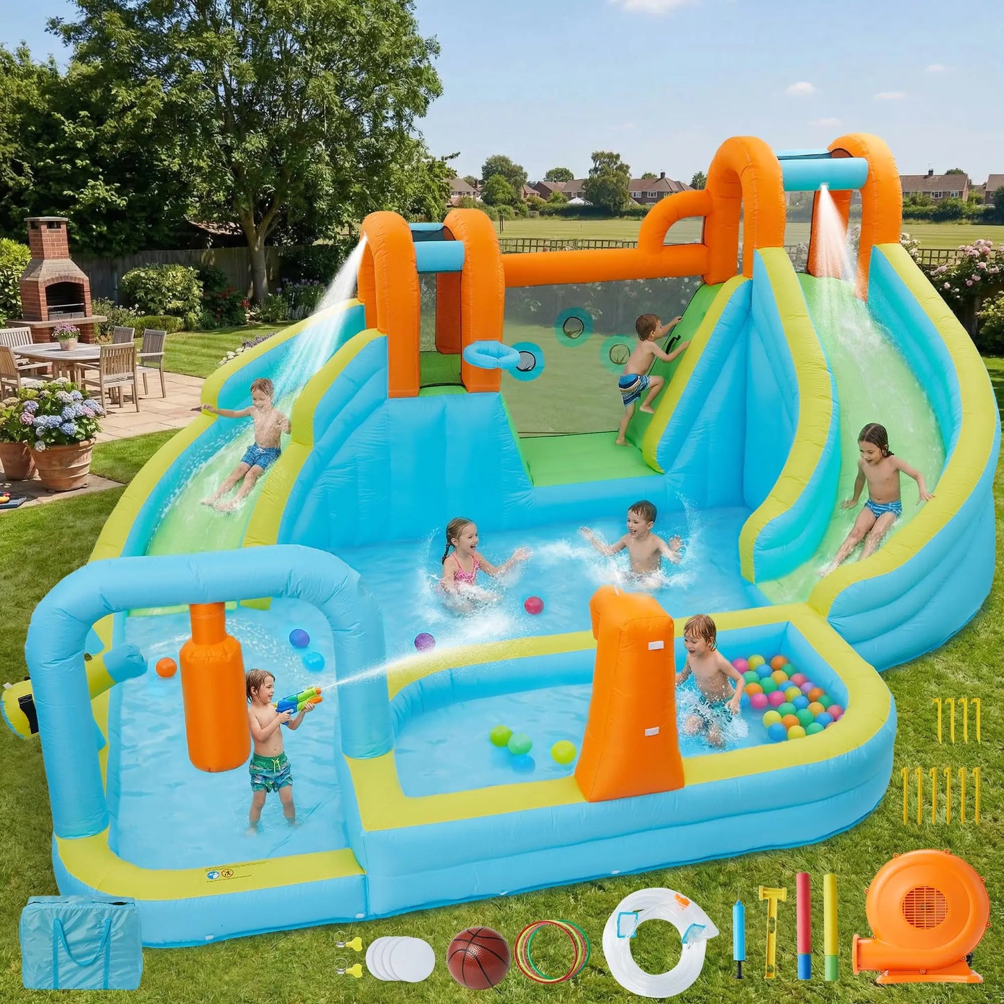 HiMISS 10-in-1 Inflatable Bounce House With Slide For Backyard Fun