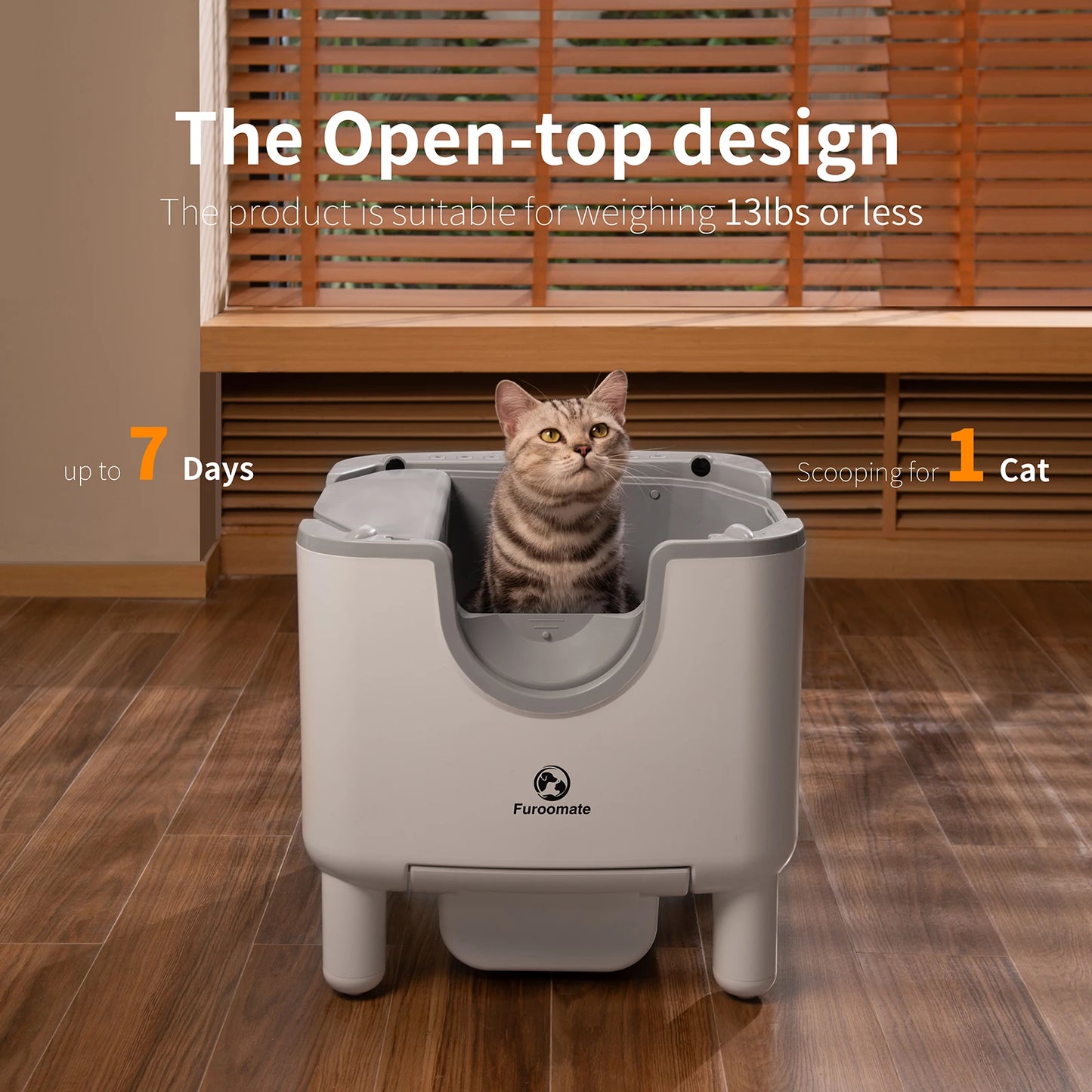 Furoomate F6 Self Cleaning Open Top Cat Litter Box Odor Control