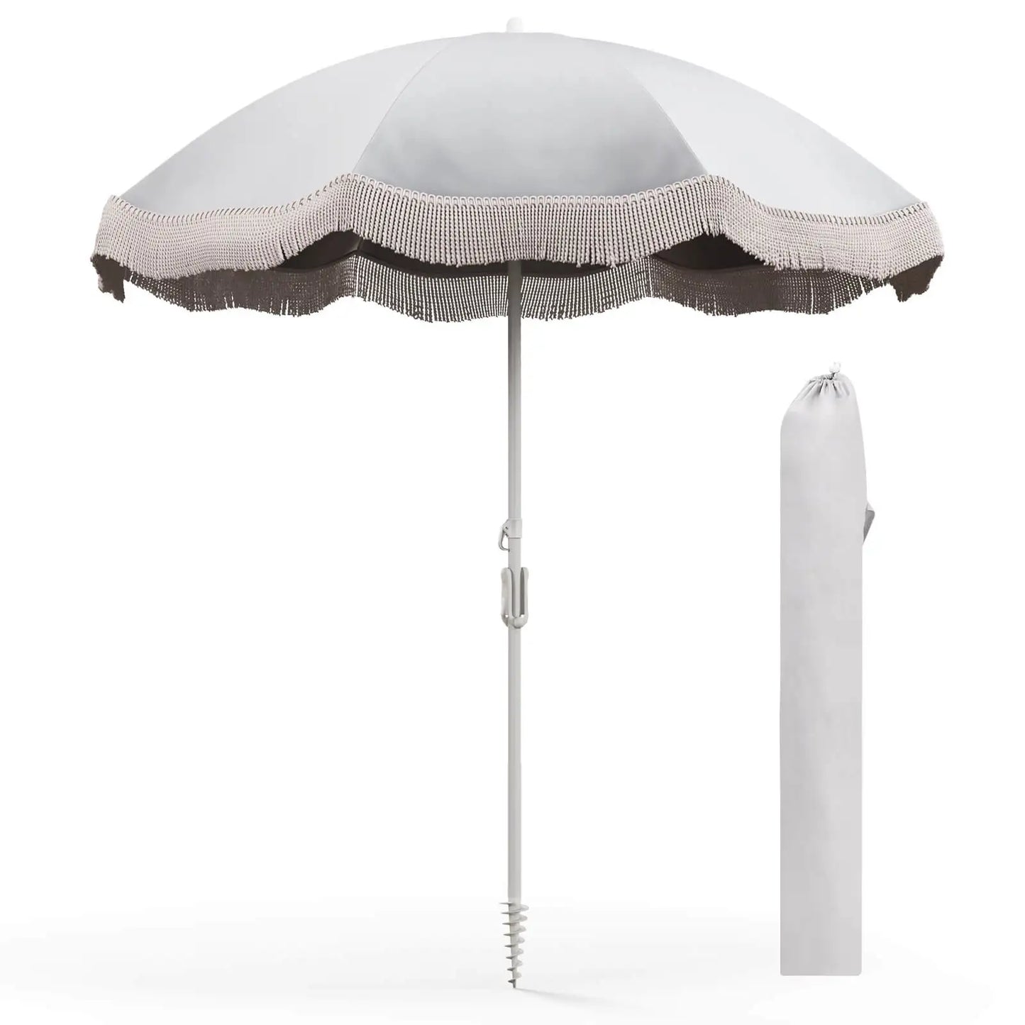 HOMASIS Outdoor Fringe Patio Umbrella With Push Button Tilt