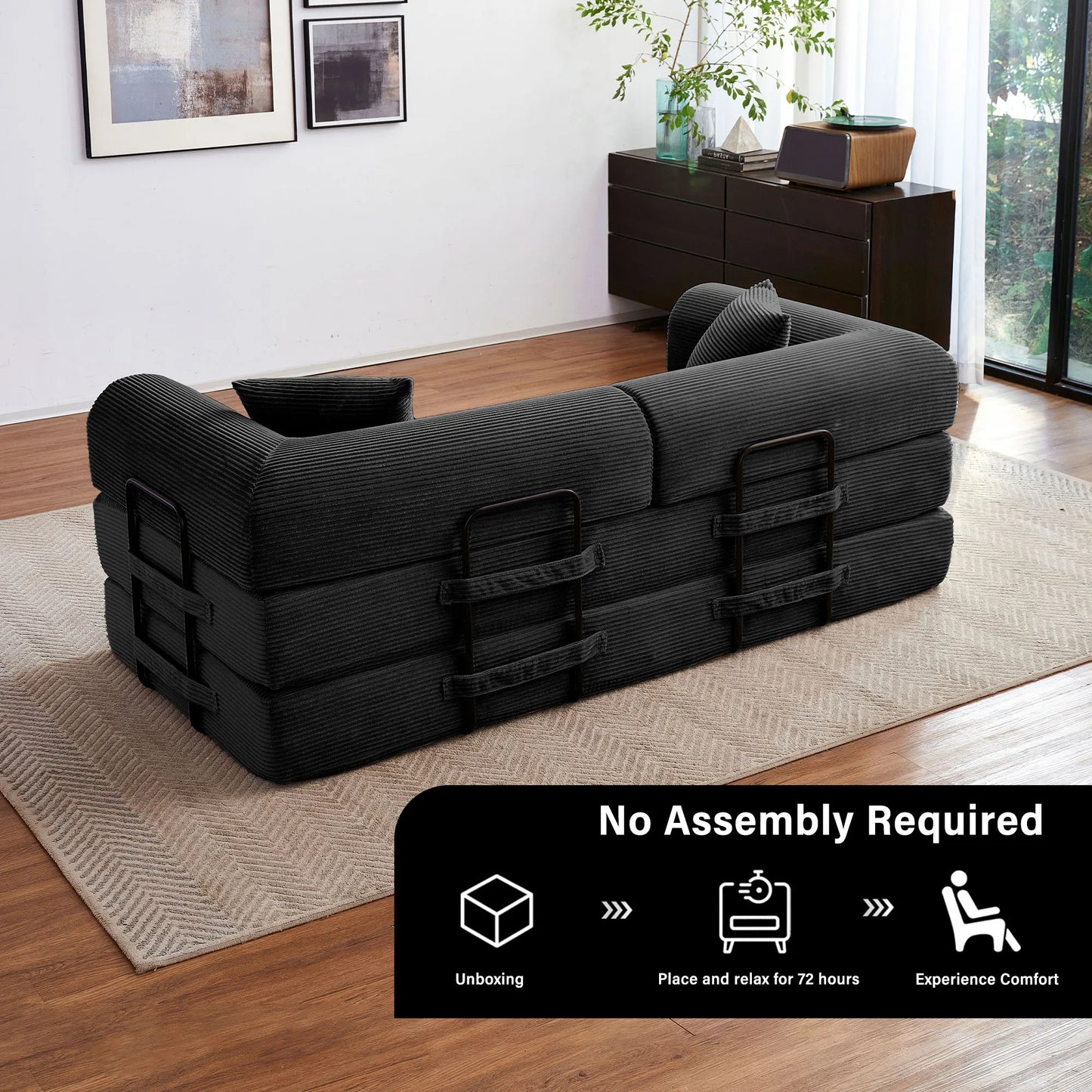 Modern Style I-Shaped Corduroy Futon Sleeper Sofa