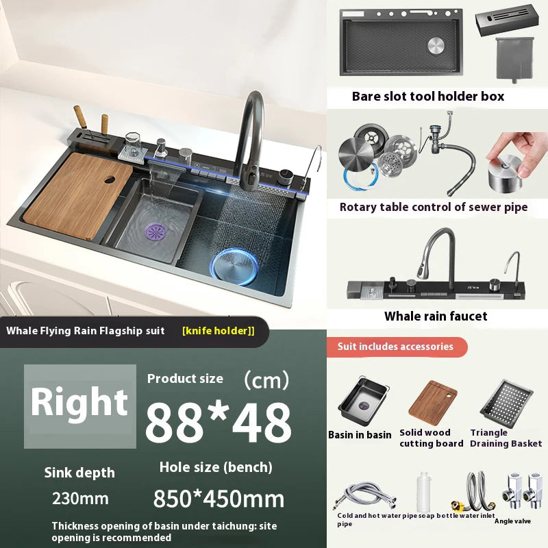 Telisiya Stainless Steel Rectangular Kitchen Sink With Digital Display