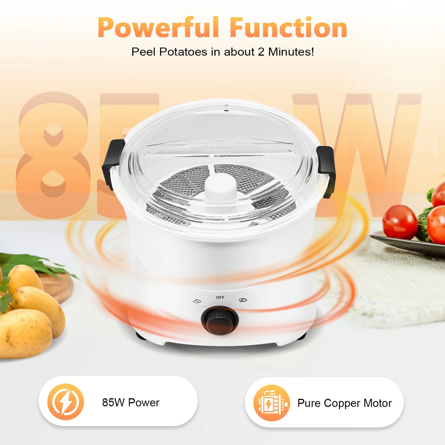 Cylindrical Electric Potato Peeler 110V 85W Copper Motor For Catering