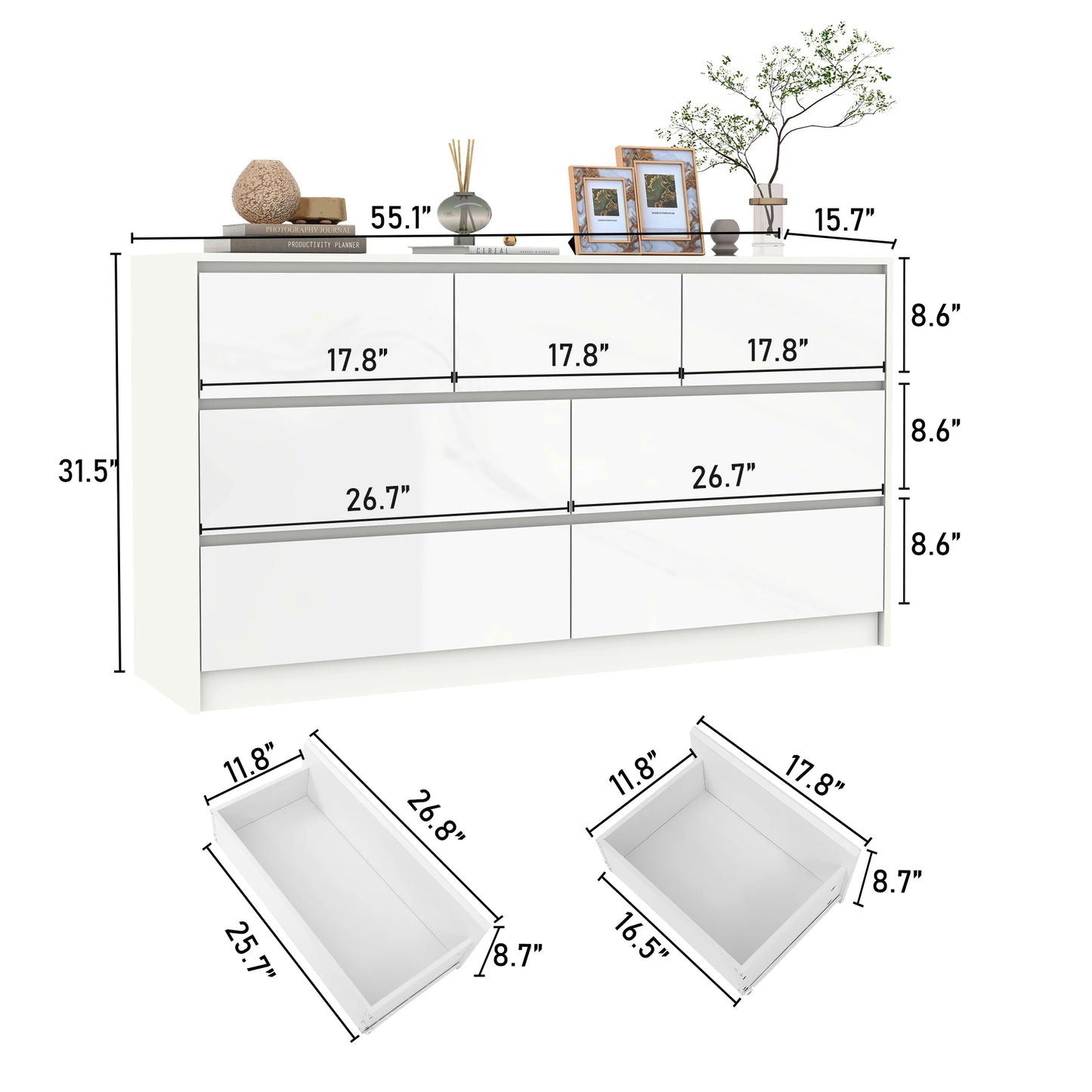 QiaoShiRen 7-Drawer Dresser, Modern Wooden Chest of Drawers