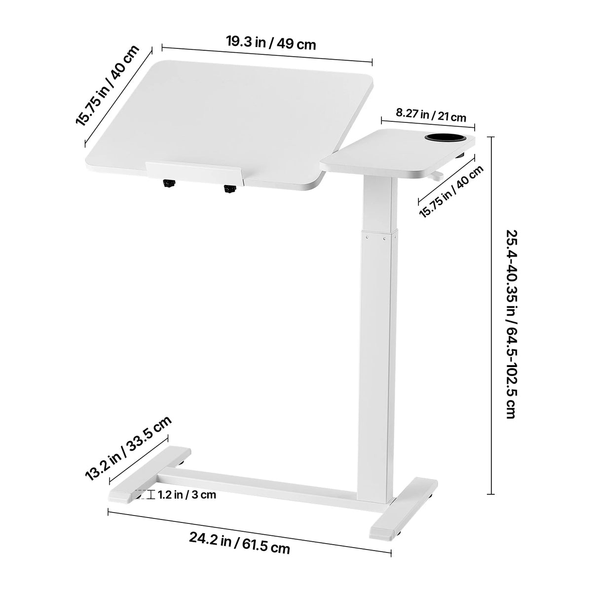 SucceBuy Adjustable Height Overbed Table With Mobile Swivel Casters
