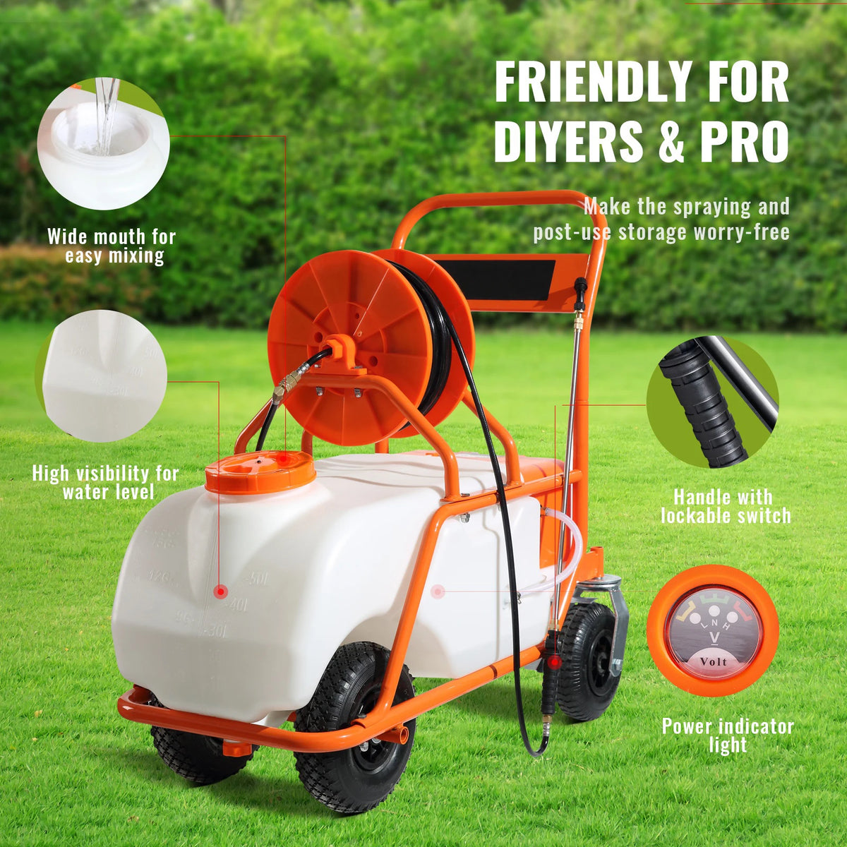 SucceBuy Battery Powered Garden Sprayer With Wheeled Cart