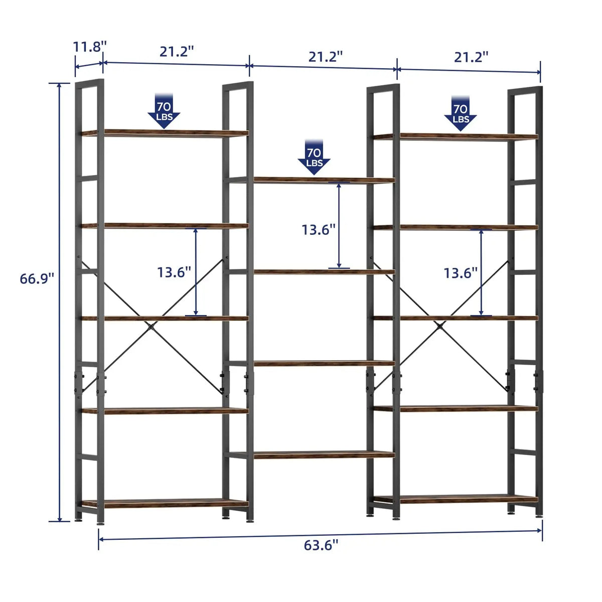 Modern 14 Shelf Laminated Bookcase With Open Floor Storage