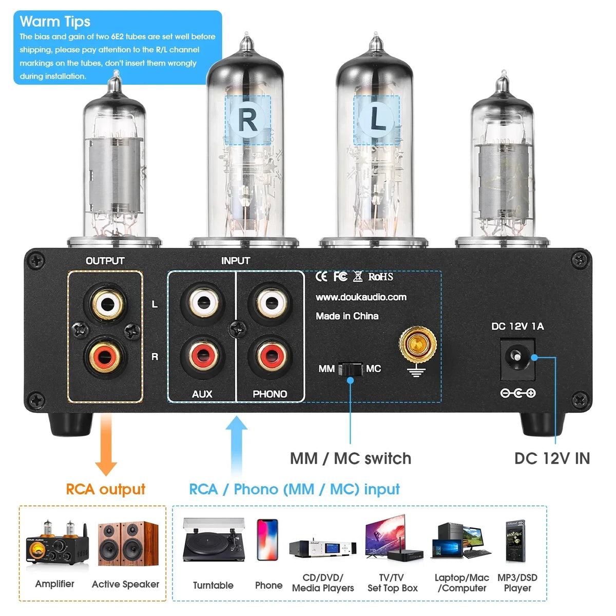 Mini Vacuum Tube Phono Stage with MM MC Headphone Preamp