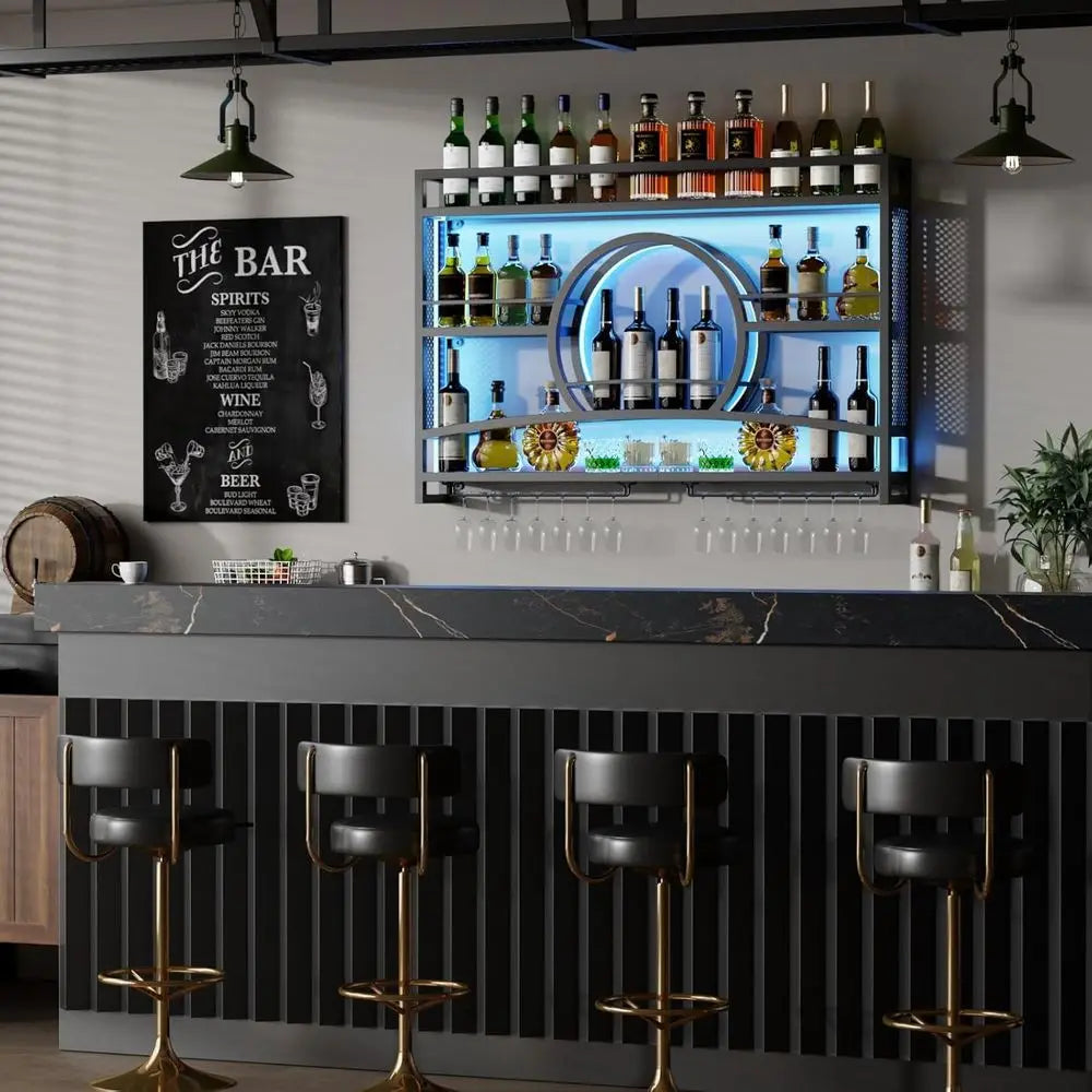 Sunset Shape 46 Inch Wall Mounted Wine Rack With Led Light