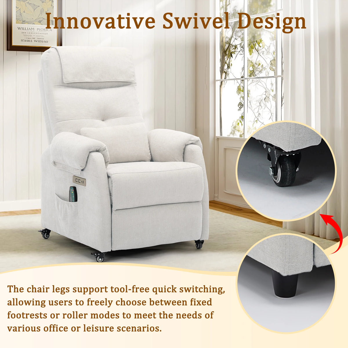 Korser Power Recliner Chair With Wheels And USB Port