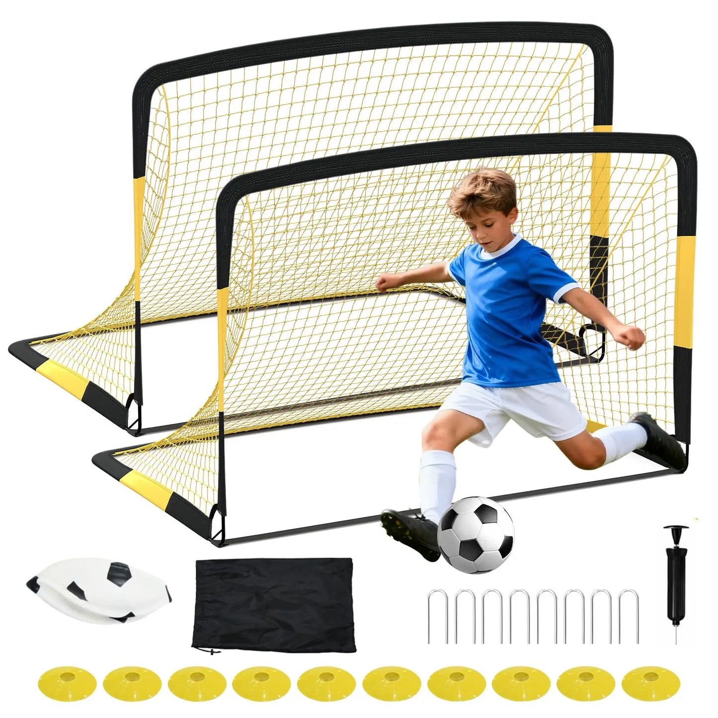 HiMISS Pop Up Soccer Goals Set Backyard Training Kit