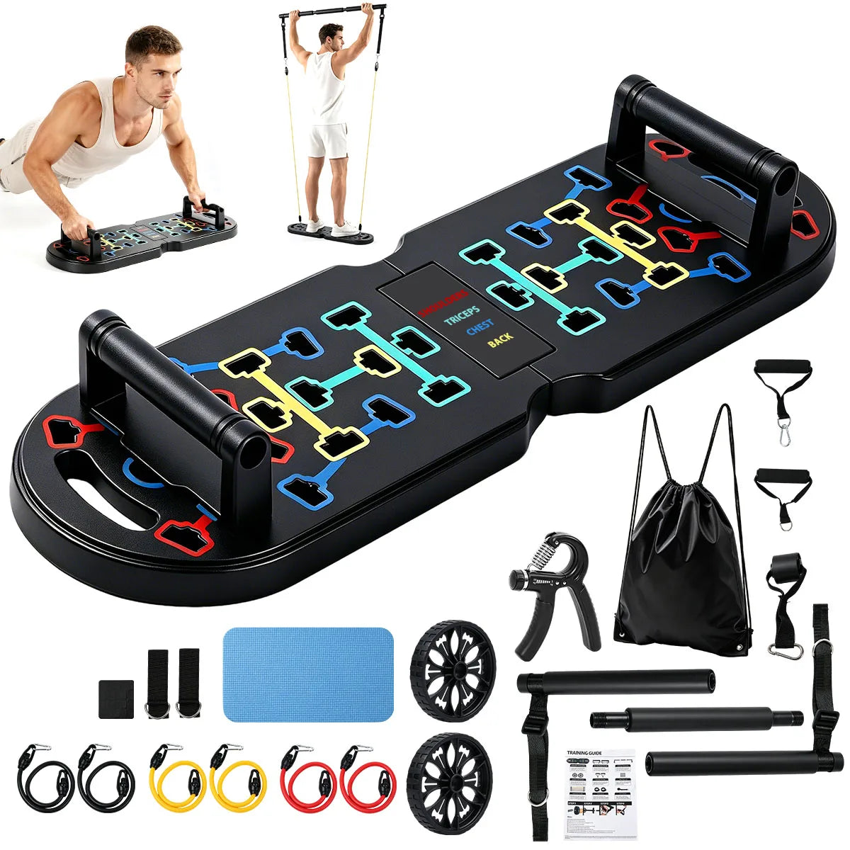 20In1 Foldable Push-Up Board With Resistance Bands Pilates Bar Trainer